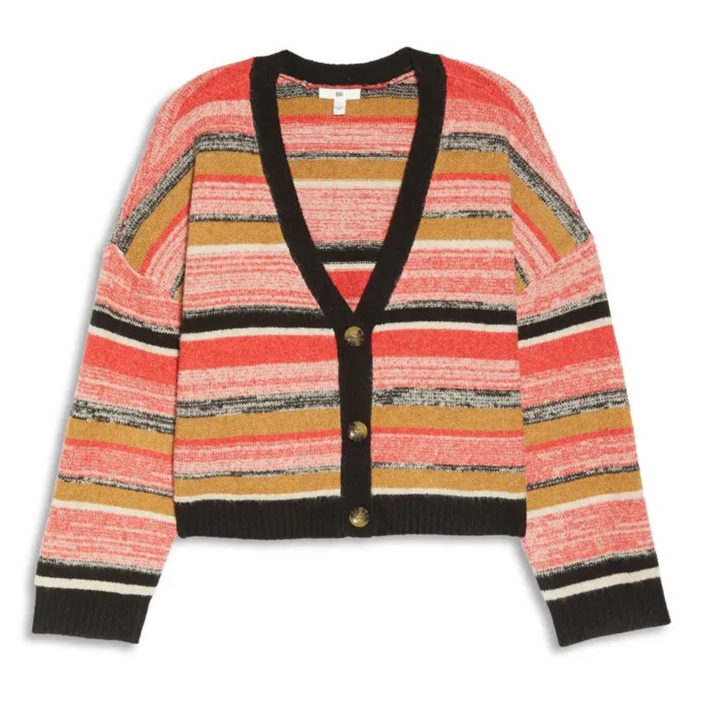 Bp. Striped V-Neck Cropped Cardigan XS